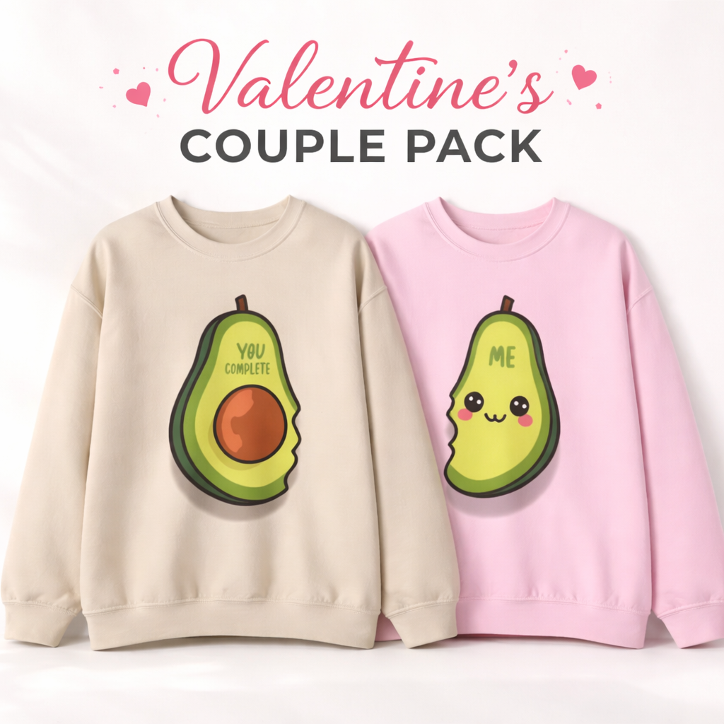 “You Complete Me” Avocado Couple Sweatshirt Set – Perfect Valentine’s Gift